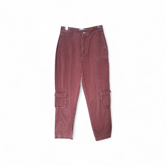twik Pants - Twik Organic Cotton Cargo Pants | Burgundy | High Waist | Petite Small